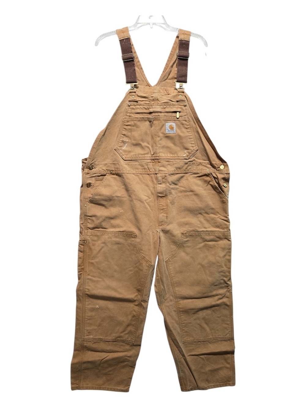 Carhartt R01 Men's Brown Duck Bib Overalls Double Knee Workwear